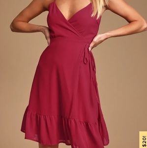 Lulu's Burgundy ruffled wrap dress